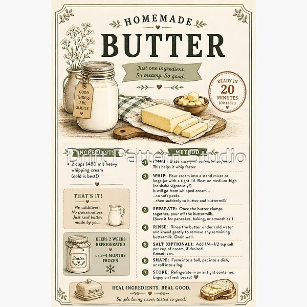 Homemade Butter Recipe Instruction Card design by Drift Pattern Studio