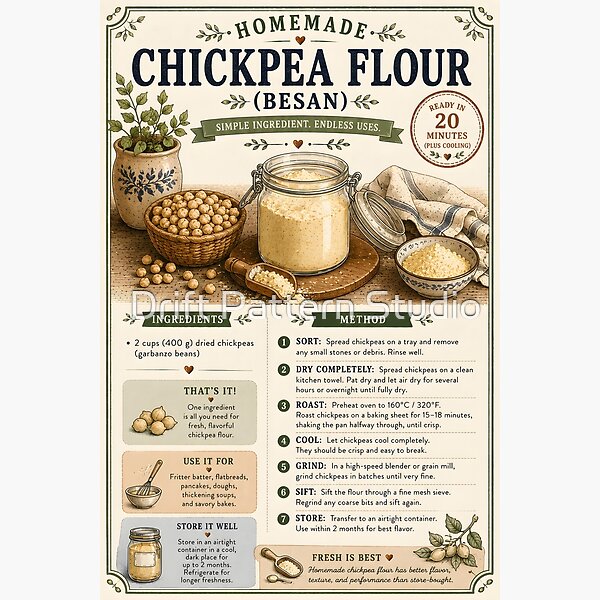 Homemade Chickpea Flour Besan Recipe design by Drift Pattern Studio