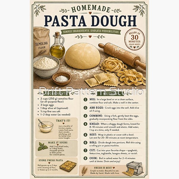 Homemade Pasta Dough Recipe Card design by Drift Pattern Studio