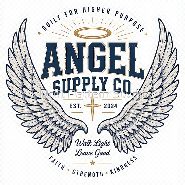 Angel Supply Co Wings Emblem — retro character mascot illustration by Drift Pattern Studio