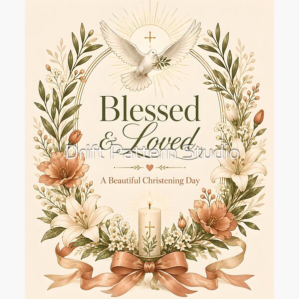 Blessed and Loved — Christening Day Floral Keepsake design by Drift Pattern Studio