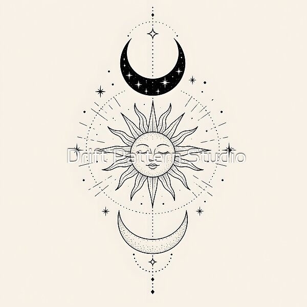 Mystical Sleeping Sun Moon Design design by Drift Pattern Studio