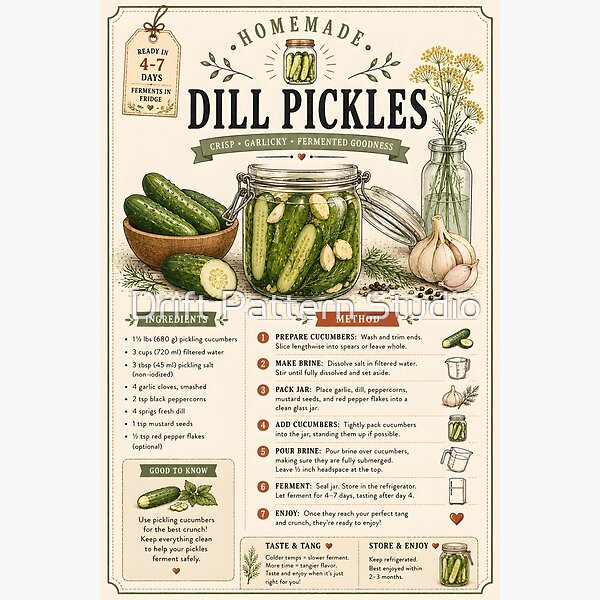 Homemade Dill Pickles Recipe Illustration design by Drift Pattern Studio