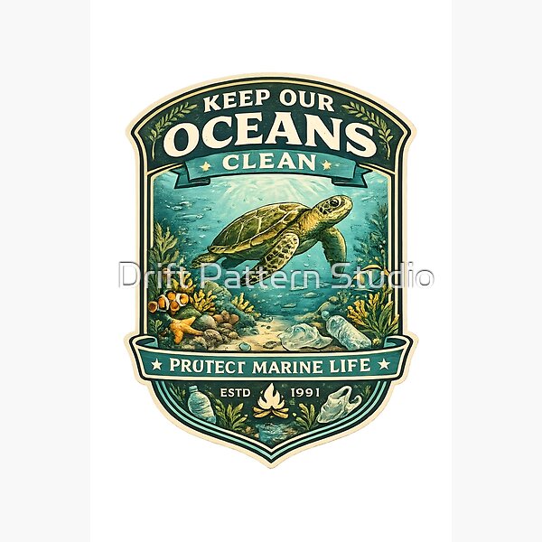 Keep Our Oceans Clean Turtle Badge from the Creatures & Conservation collection