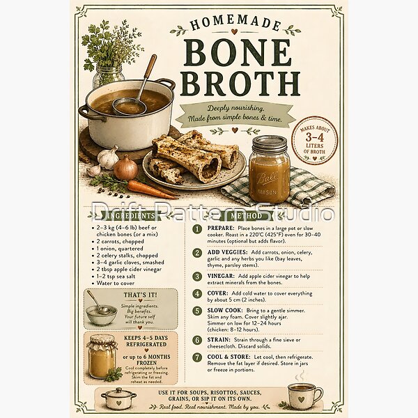 Homemade Bone Broth Recipe Card design by Drift Pattern Studio