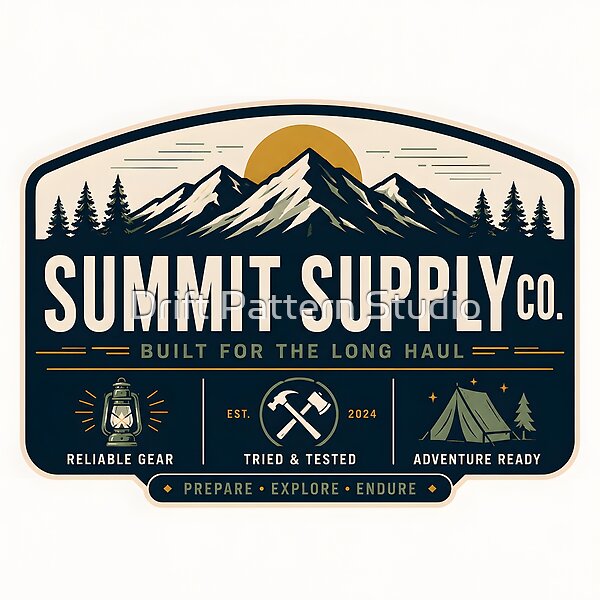 Summit Supply Co. Mountain Gear Badge design by Drift Pattern Studio