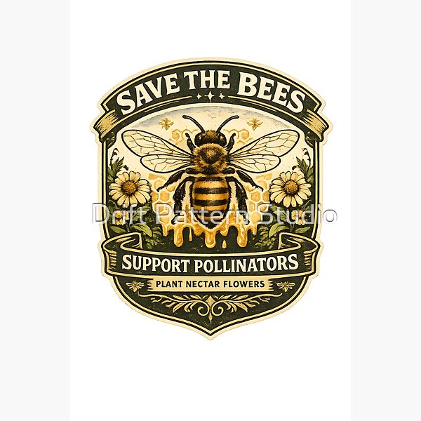 Save The Bees Vintage Badge design by Drift Pattern Studio