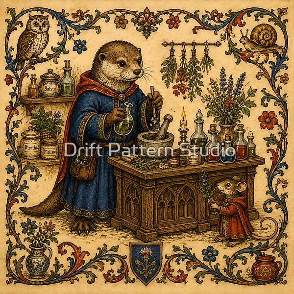 Medieval Otter Apothecary — Illuminated Herbalist design by Drift Pattern Studio