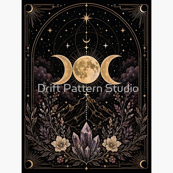 Mystical Triple Moon Night Sky design by Drift Pattern Studio