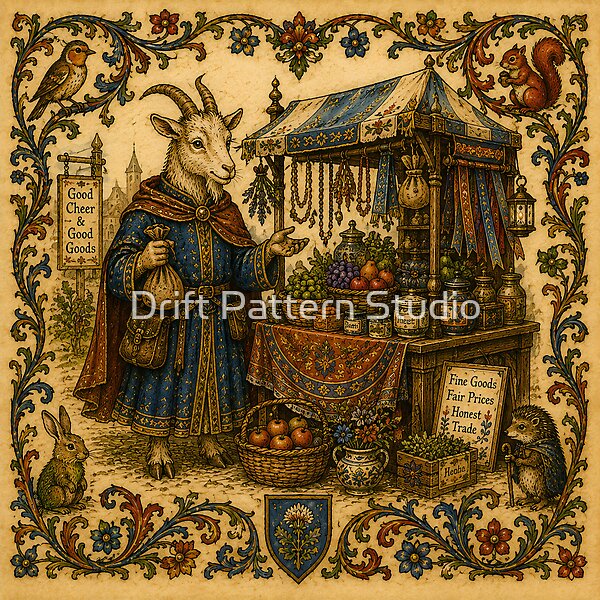 The Goat Merchant’s Medieval Market design by Drift Pattern Studio