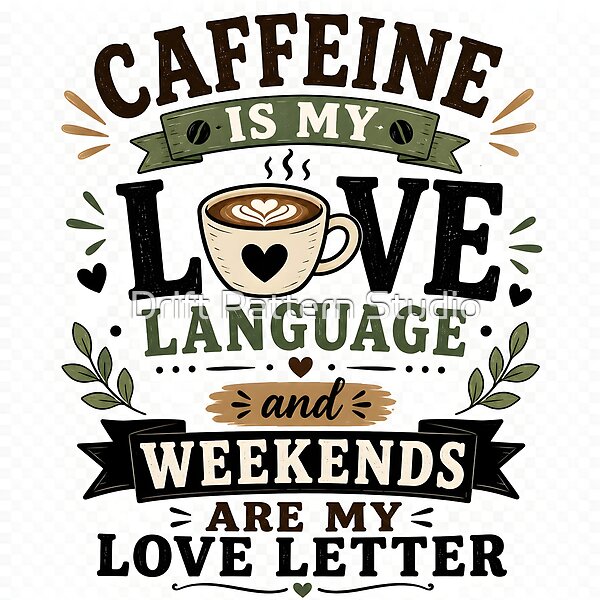 Caffeine Love Language Weekend Quote design by Drift Pattern Studio