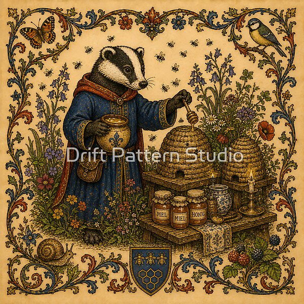 The Badger Beekeeper’s Golden Harvest design by Drift Pattern Studio