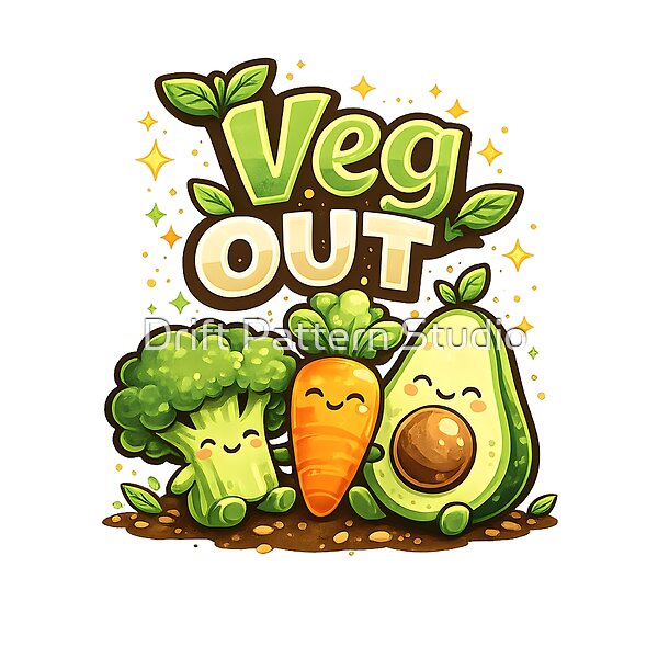 Veg Out Cute Vegetable Trio design by Drift Pattern Studio