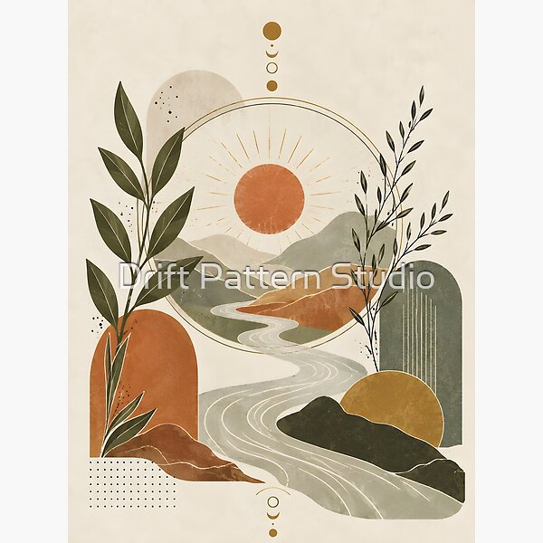 Boho Sun Mountain River Landscape design by Drift Pattern Studio