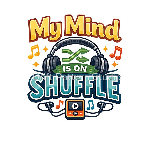 My Mind Is On Shuffle Design — retro character mascot illustration by Drift Pattern Studio