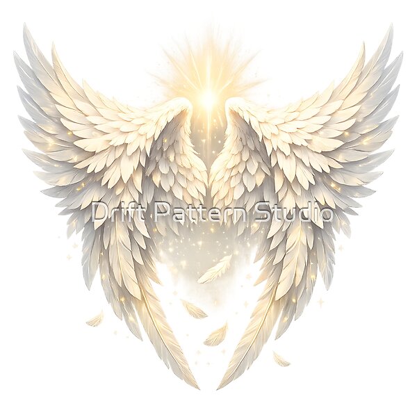 Glowing Radiant Angel Wings Art design by Drift Pattern Studio