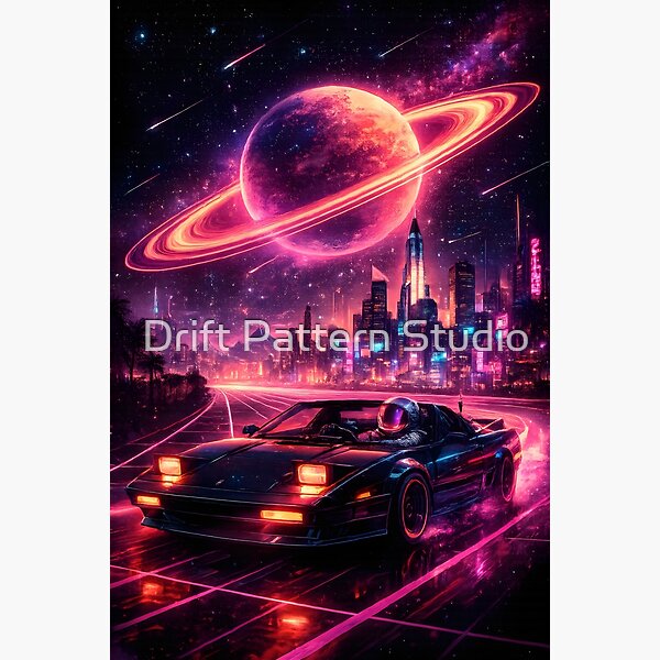 Astronaut's Midnight Drive Under Saturn design by Drift Pattern Studio