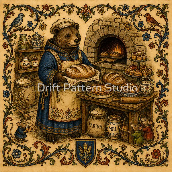 Medieval Bear Baker’s Woodland Bakery design by Drift Pattern Studio
