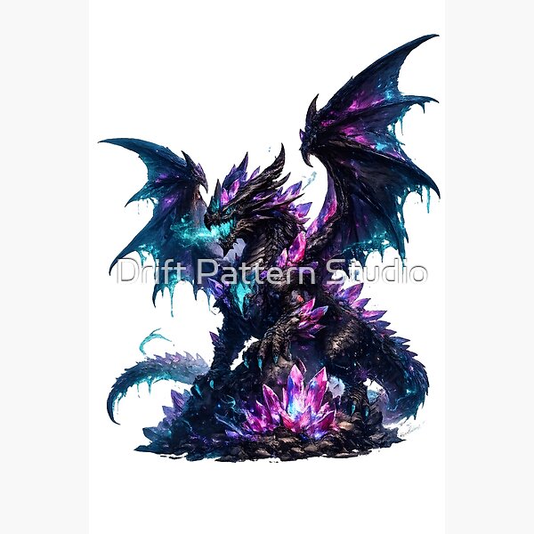 Crystal Encrusted Fantasy Dragon Art design by Drift Pattern Studio