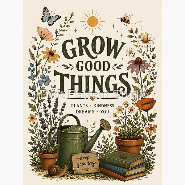 Grow Good Things Floral Garden Print — retro character mascot illustration by Drift Pattern Studio