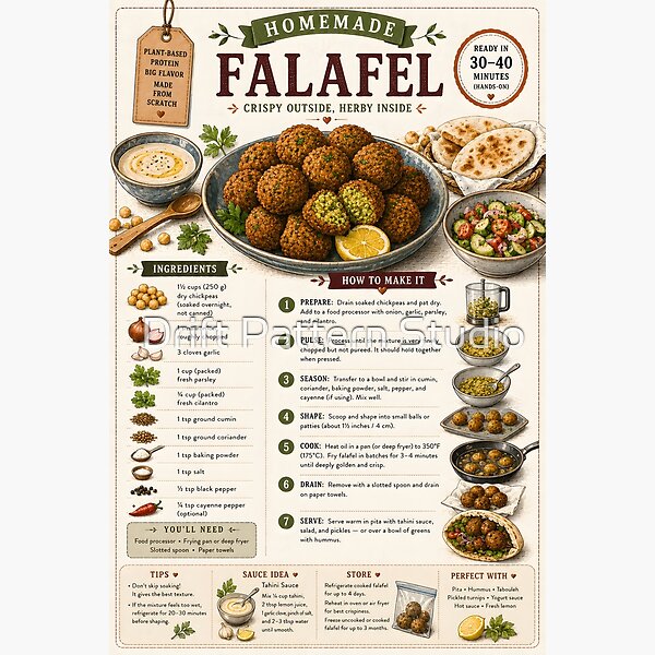 Homemade Falafel Recipe Illustration design by Drift Pattern Studio