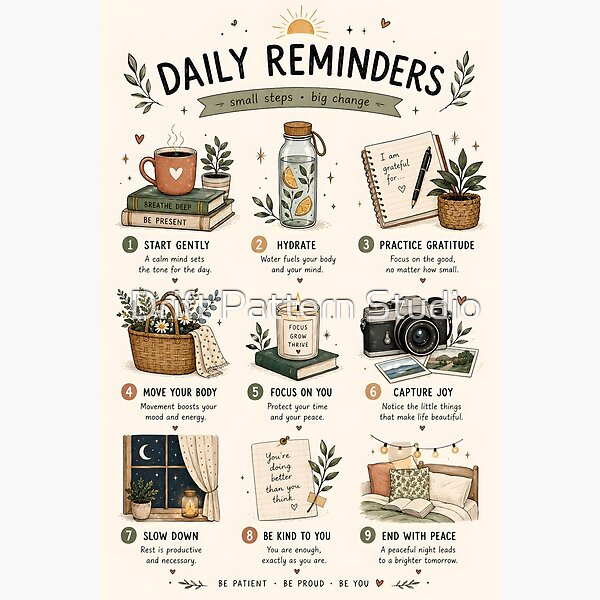 Daily Reminders Self-Care Illustrated Chart design by Drift Pattern Studio