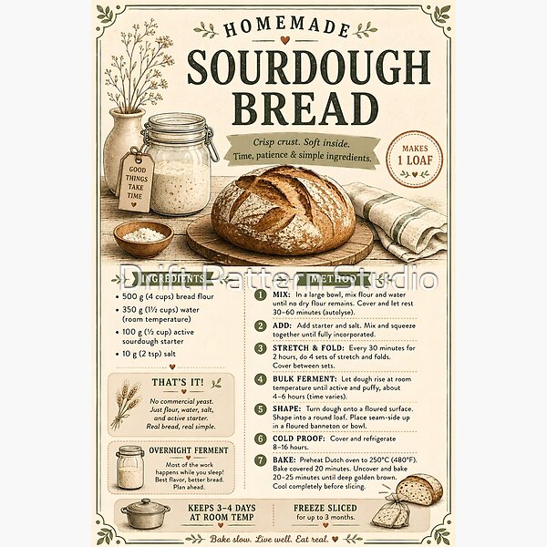 Homemade Sourdough Bread Recipe Card design by Drift Pattern Studio