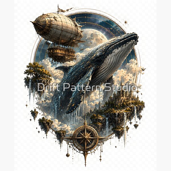 Fantasy Sky Whale and Airship Voyage design by Drift Pattern Studio