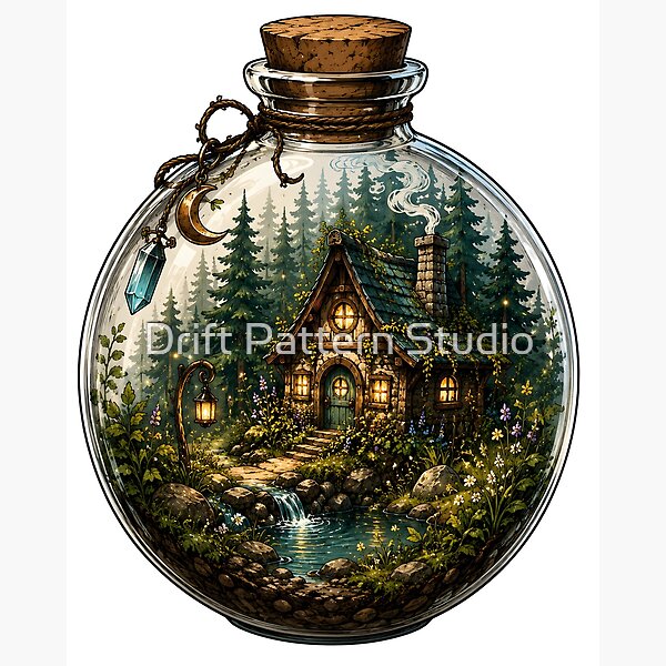 Forest Cottage in Glass Bottle design by Drift Pattern Studio