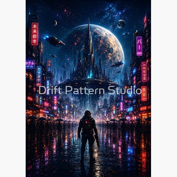 Cyberpunk Astronaut Neon Alien City design by Drift Pattern Studio