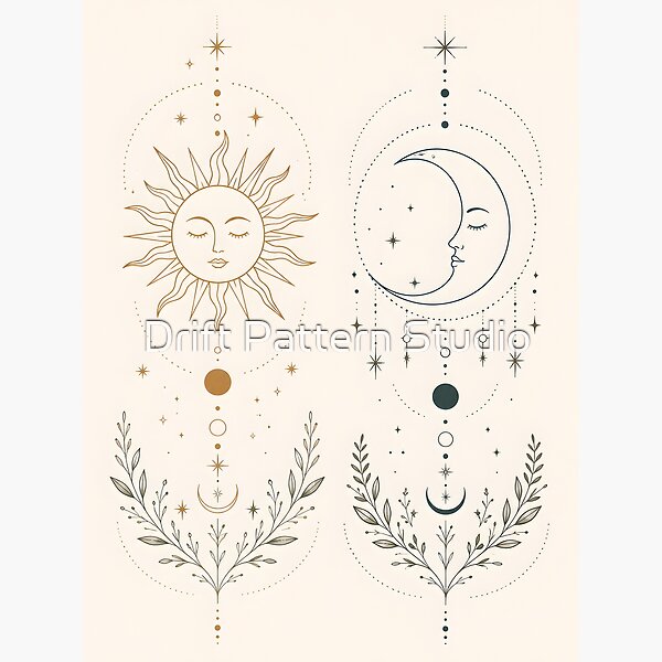 Celestial Sun Moon Line Art Duo design by Drift Pattern Studio
