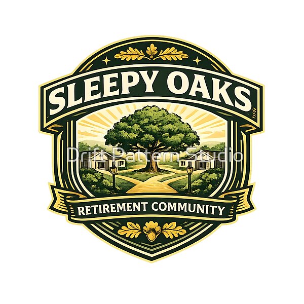 Sleepy Oaks Retirement Community Badge design by Drift Pattern Studio