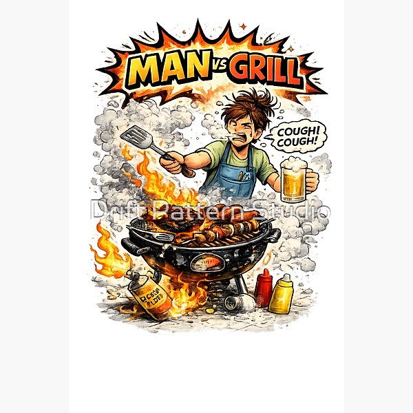 Man Versus Grill BBQ Disaster Comic design by Drift Pattern Studio