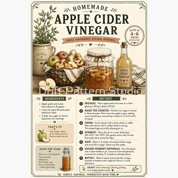 Homemade Apple Cider Vinegar Recipe design by Drift Pattern Studio