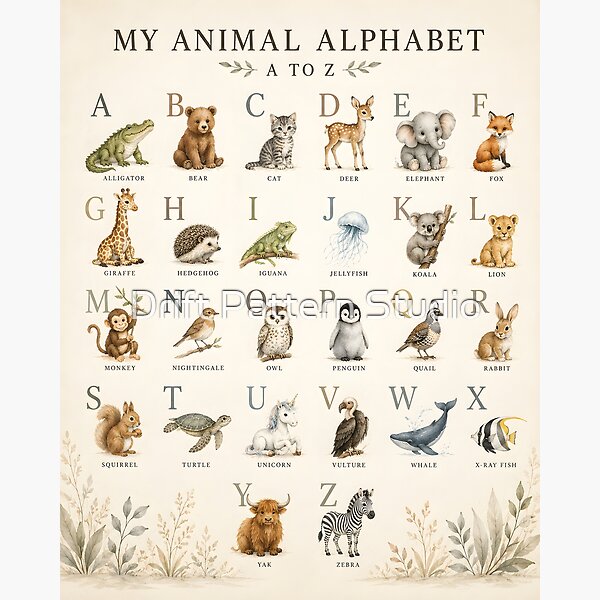My Animal Alphabet Nursery Print design by Drift Pattern Studio