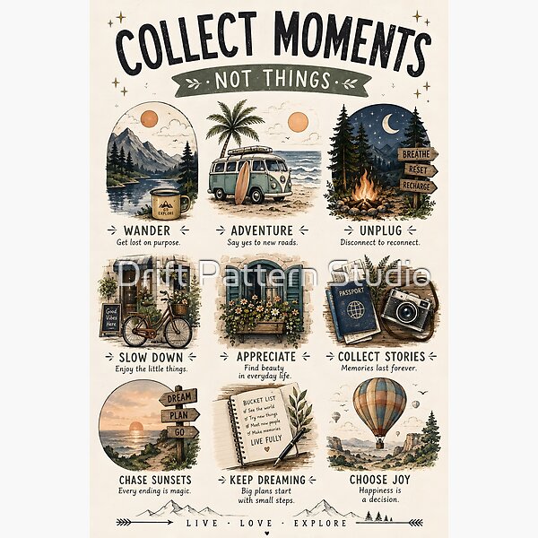 Collect Moments Travel Inspiration Chart design by Drift Pattern Studio