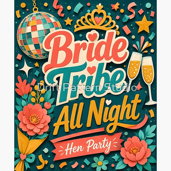 Bride Tribe All Night — Colourful Hen Party Design design by Drift Pattern Studio