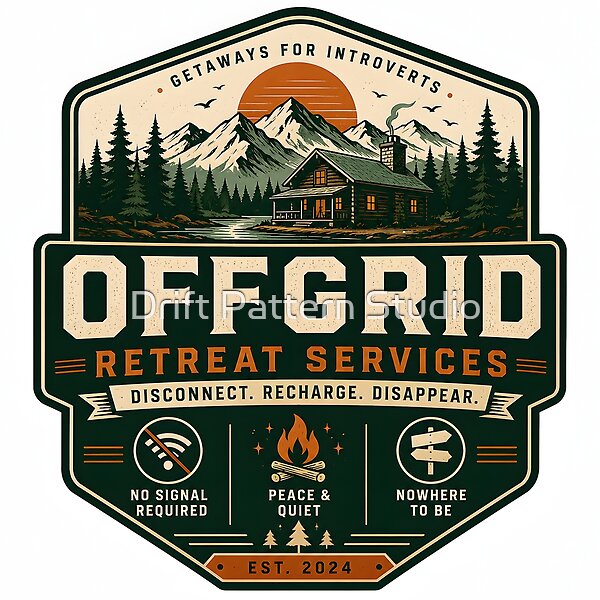 Off Grid Cabin Retreat Badge design by Drift Pattern Studio