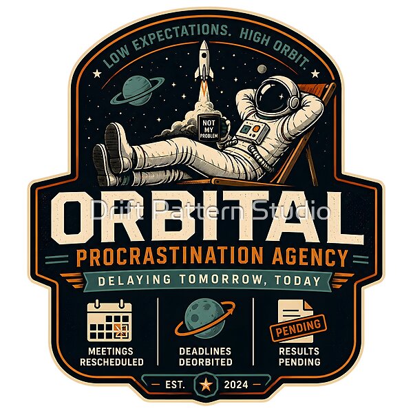 Orbital Procrastination Agency Astronaut Badge design by Drift Pattern Studio