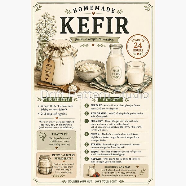 Homemade Kefir Recipe Instruction Card design by Drift Pattern Studio