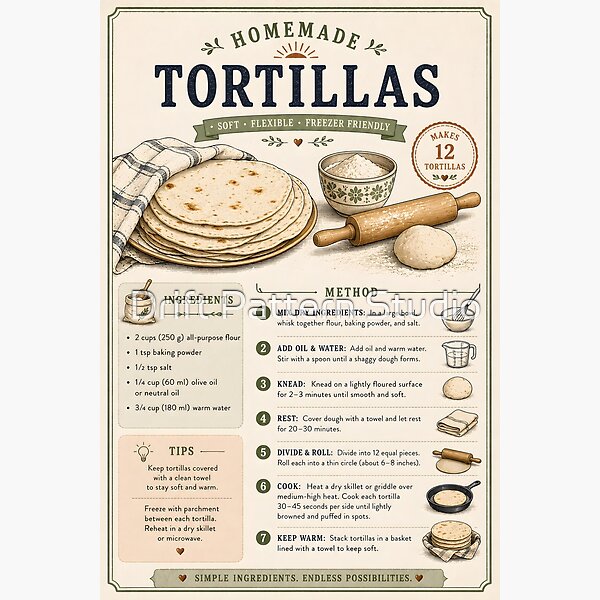 Homemade Tortillas Recipe Instruction Card design by Drift Pattern Studio