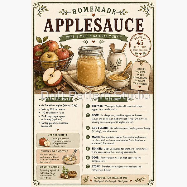 Homemade Applesauce Recipe Instruction Card design by Drift Pattern Studio