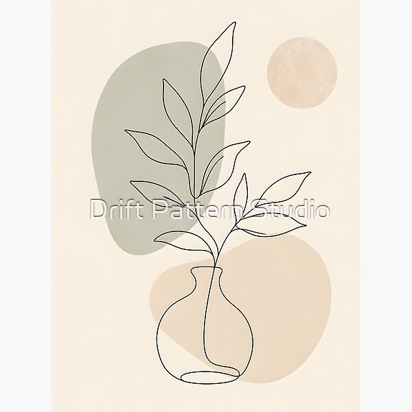 Minimalist Botanical Vase Line Art — vintage embroidered botanical herb illustration by Drift Pattern Studio