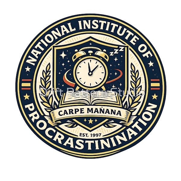 Institute of Procrastination Badge Design design by Drift Pattern Studio