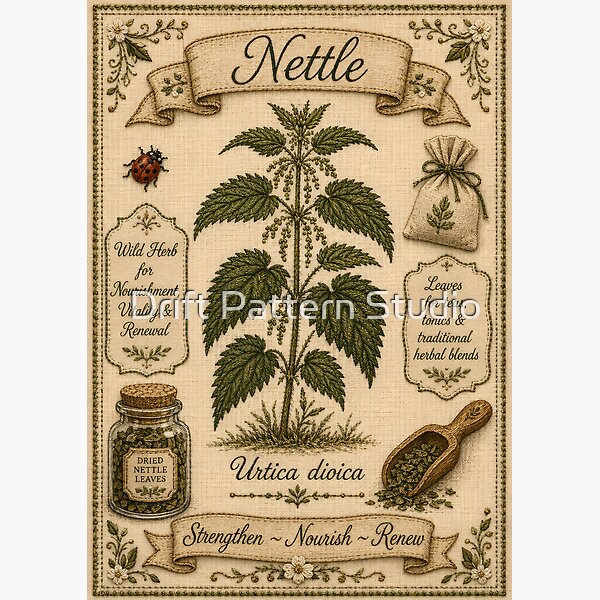 Nettle Vintage Embroidered Herbalist Botanical Poster design by Drift Pattern Studio