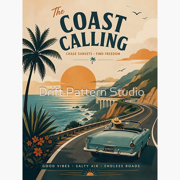 The Coast Calling Retro Road Trip design by Drift Pattern Studio