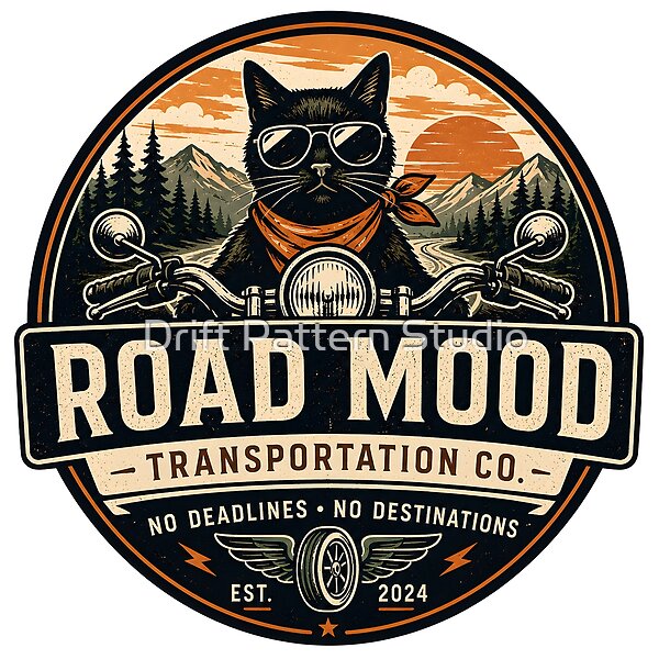 Road Mood Biker Cat Motorcycle Badge design by Drift Pattern Studio