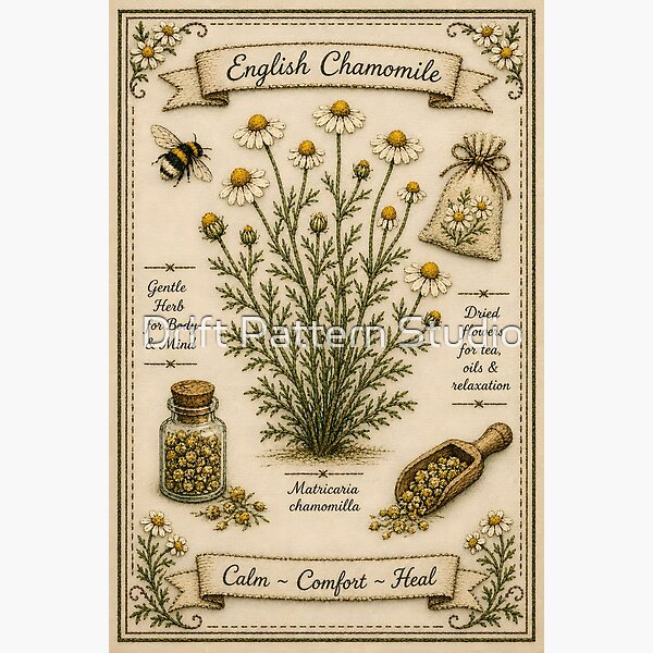 English Chamomile Calm Comfort Heal design by Drift Pattern Studio