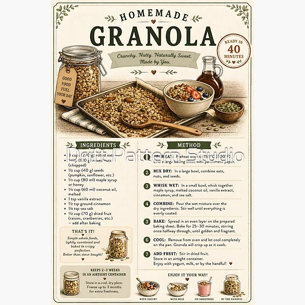 Homemade Granola Recipe Instruction Card design by Drift Pattern Studio